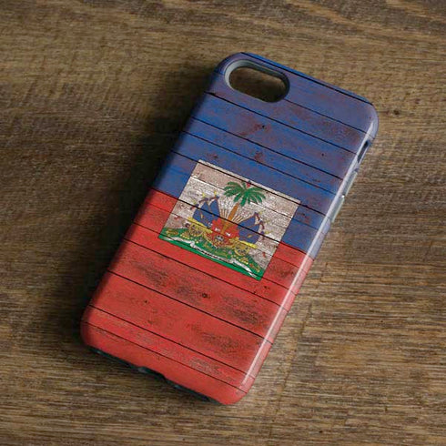 Haiti Flag Dark Wood iPhone 8 Pro Case